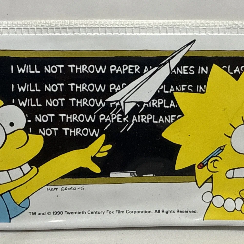 Vintage 1990 Simpsons Vinyl Pencil Case Zippered Matt Groening Bart Lisa Simpson